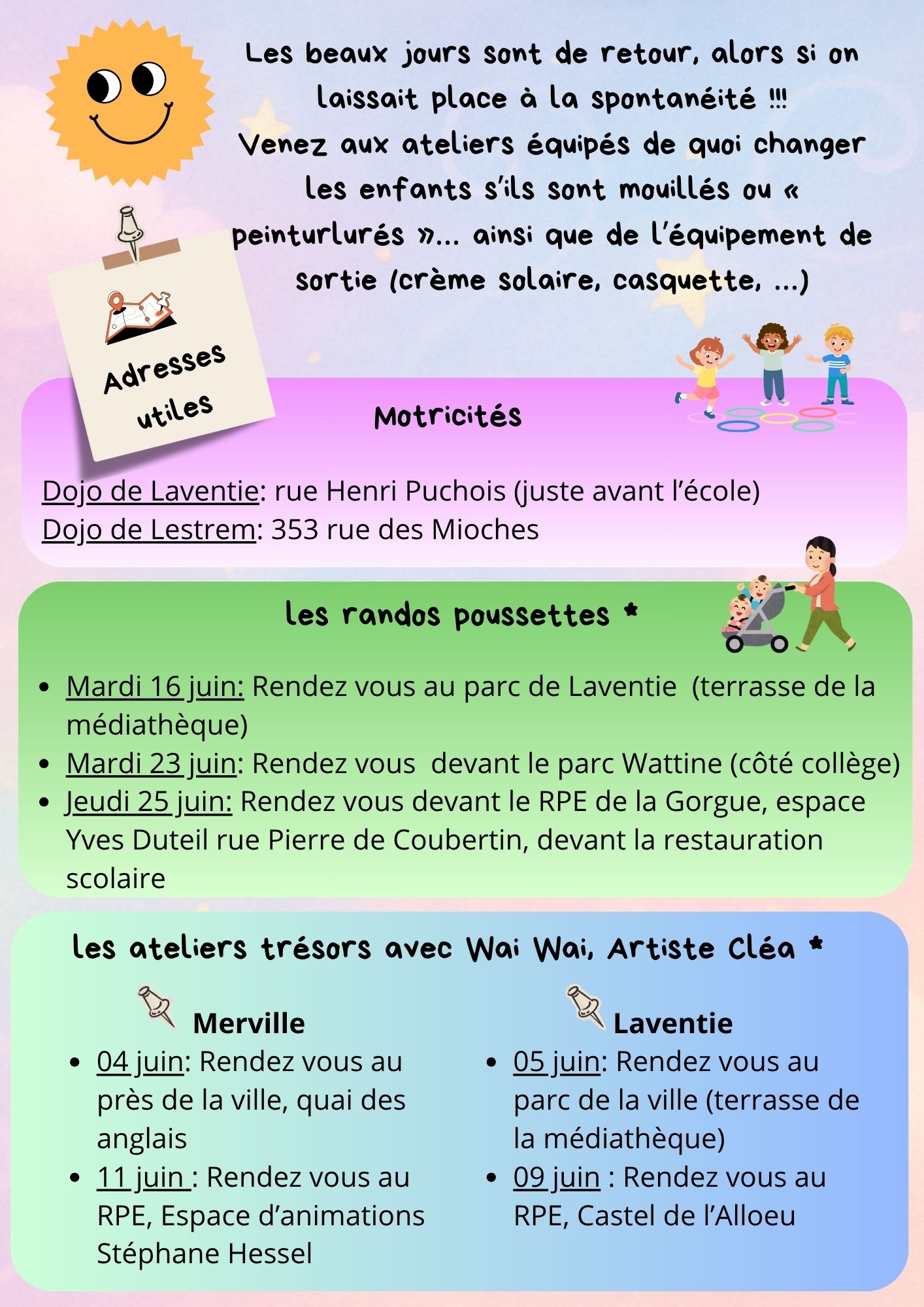 adresses utiles ateliers déveil juin